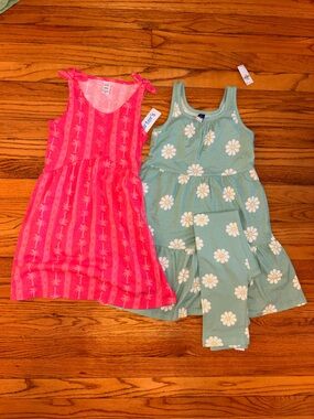 Carter’s Girls' NWT Dress Bundle - Pink Palm Print Dress & Mint Daisy Dress Set